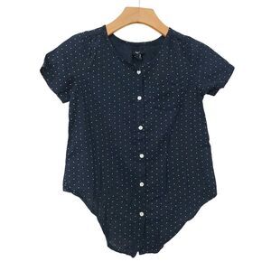 Gap Kids Girls Blouse Medium Navy Polka Dots Short Sleeve Tie Front Button Up